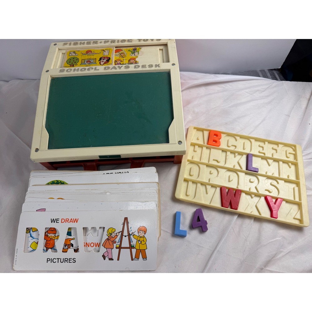 Vintage 1972 Fisher Price School Days Desk 176 Magnetic Letters Stencils Cards